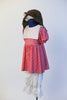 Red & white mini checkered tunic dress with large white bib collar comes with calf length white cotton bloomers & with soft curly fleece Teddy Beat hood/hat. Side with hat