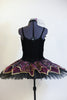  Black platter tutu & separate bodice/overlay is purple,black & gold brocade with gold trim. Bodice is black velvet with matching brocade & ruffle insert. Back